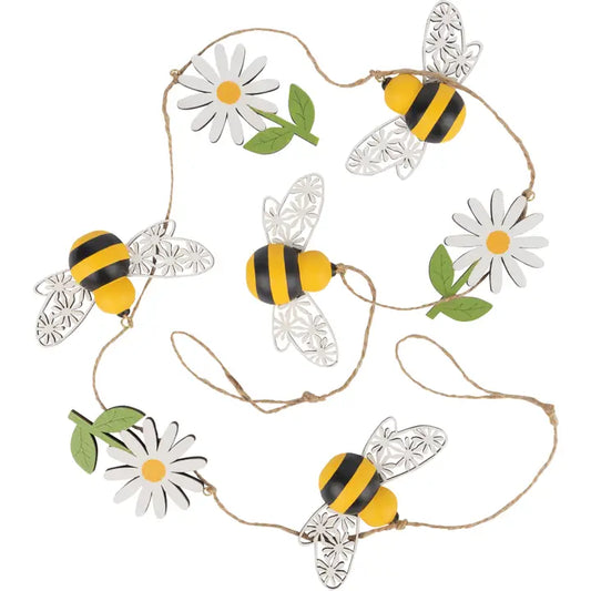 Painted Wood Bumblebee and Daisy Garland