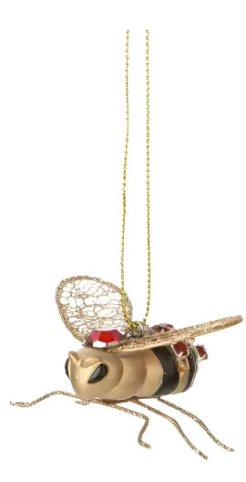 Ornament - Painted Resin & Wire Bumble Bee - Red Jewel Back