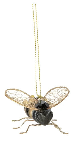 Ornament - Painted Resin & Wire Bumble Bee - Black Jewel Back