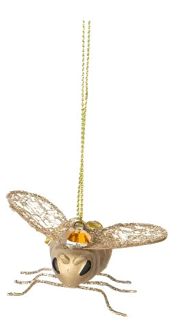 Ornament - Painted Resin & Wire Bumble Bee - Amber Jewel Back