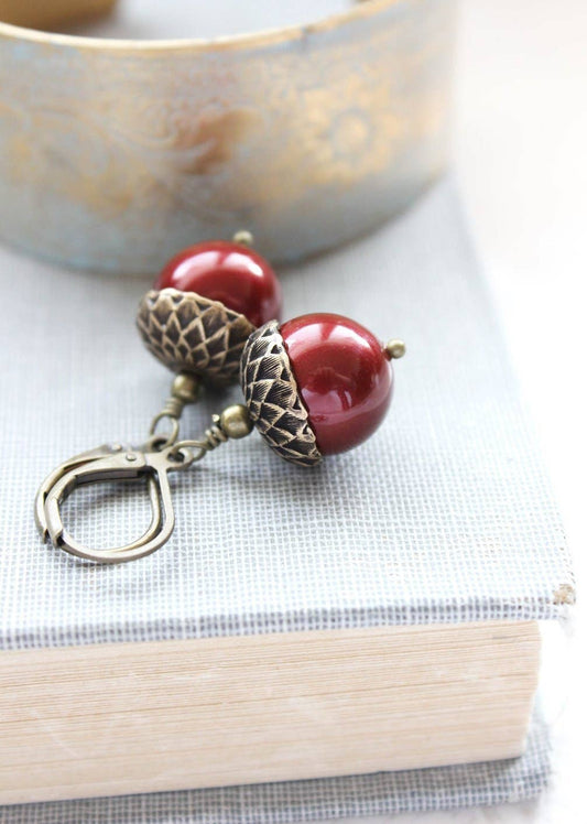 Earrings - Acorn Drop, Black or Ivory