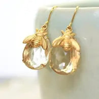 Earrings - Bee Design Glass Droplet