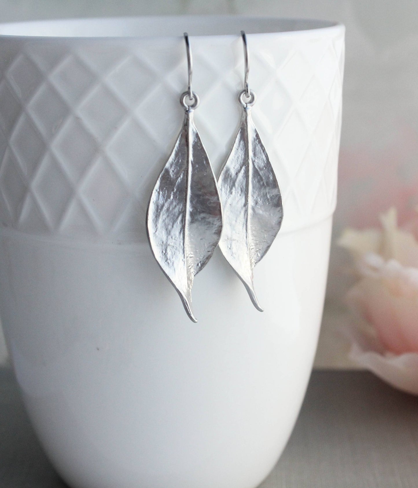 Earrings - Curled Leaf, Silver