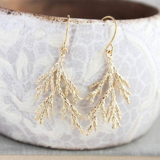 Earrings - Cedar Branch, Gold