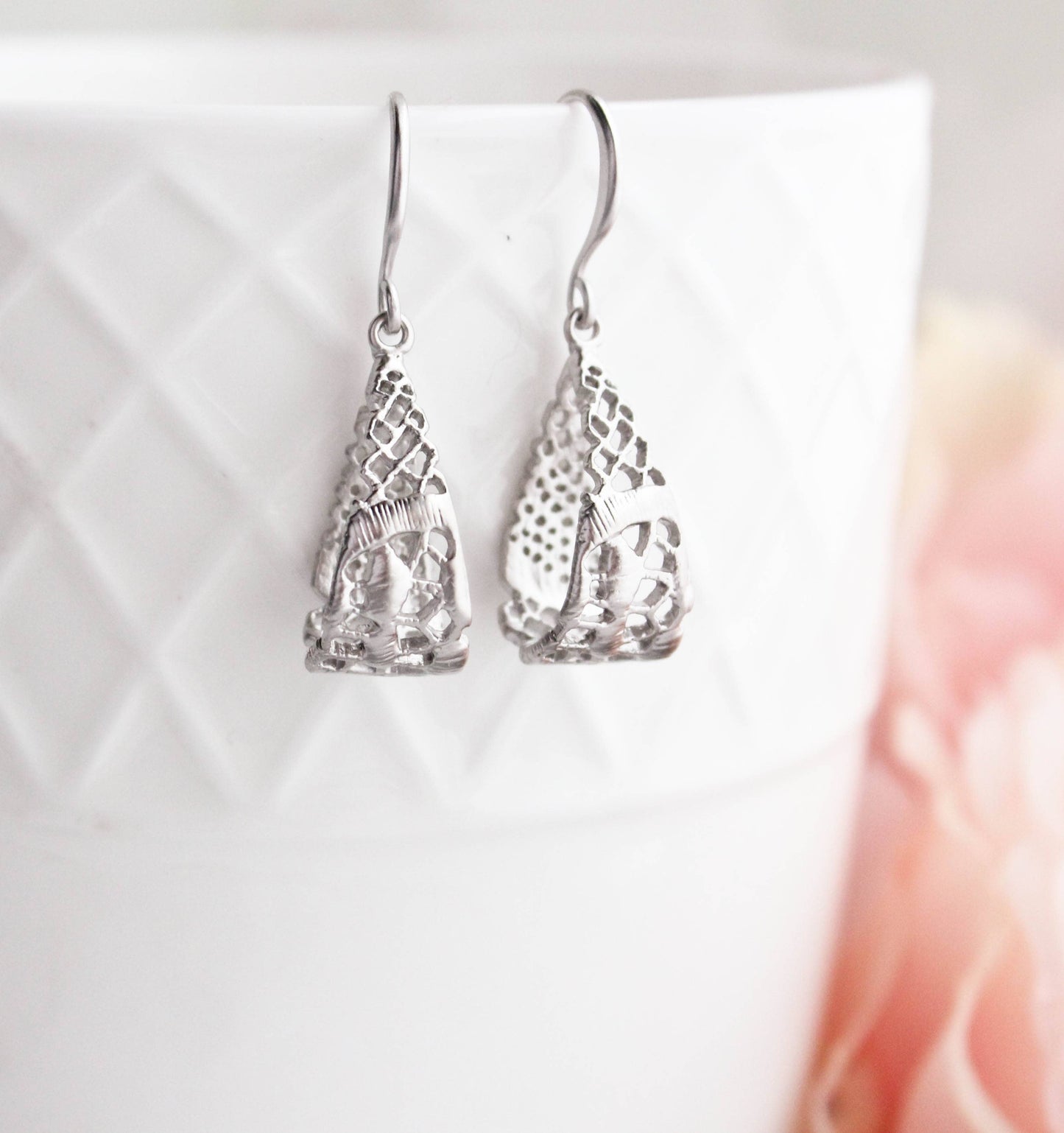 Earrings - Lace Loop Teardrop, Silver