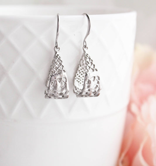 Earrings - Lace Loop Teardrop, Silver