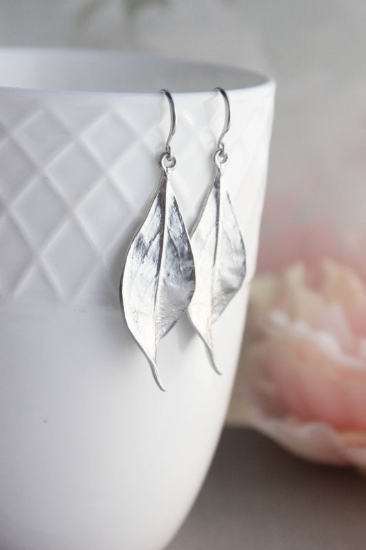 Earrings - Curled Leaf, Silver