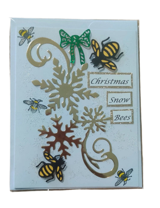 Christmas Cards - Christmas Snow Bees - Gold