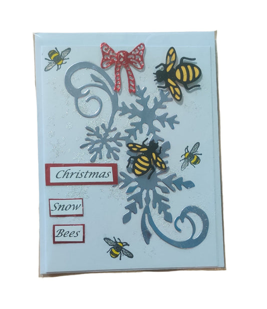 Christmas Cards - Christmas Snow Bees - Silver