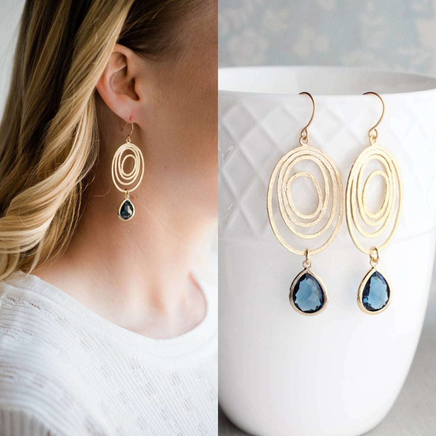 Earrings - Navy Blue Swirl Glass Jewel