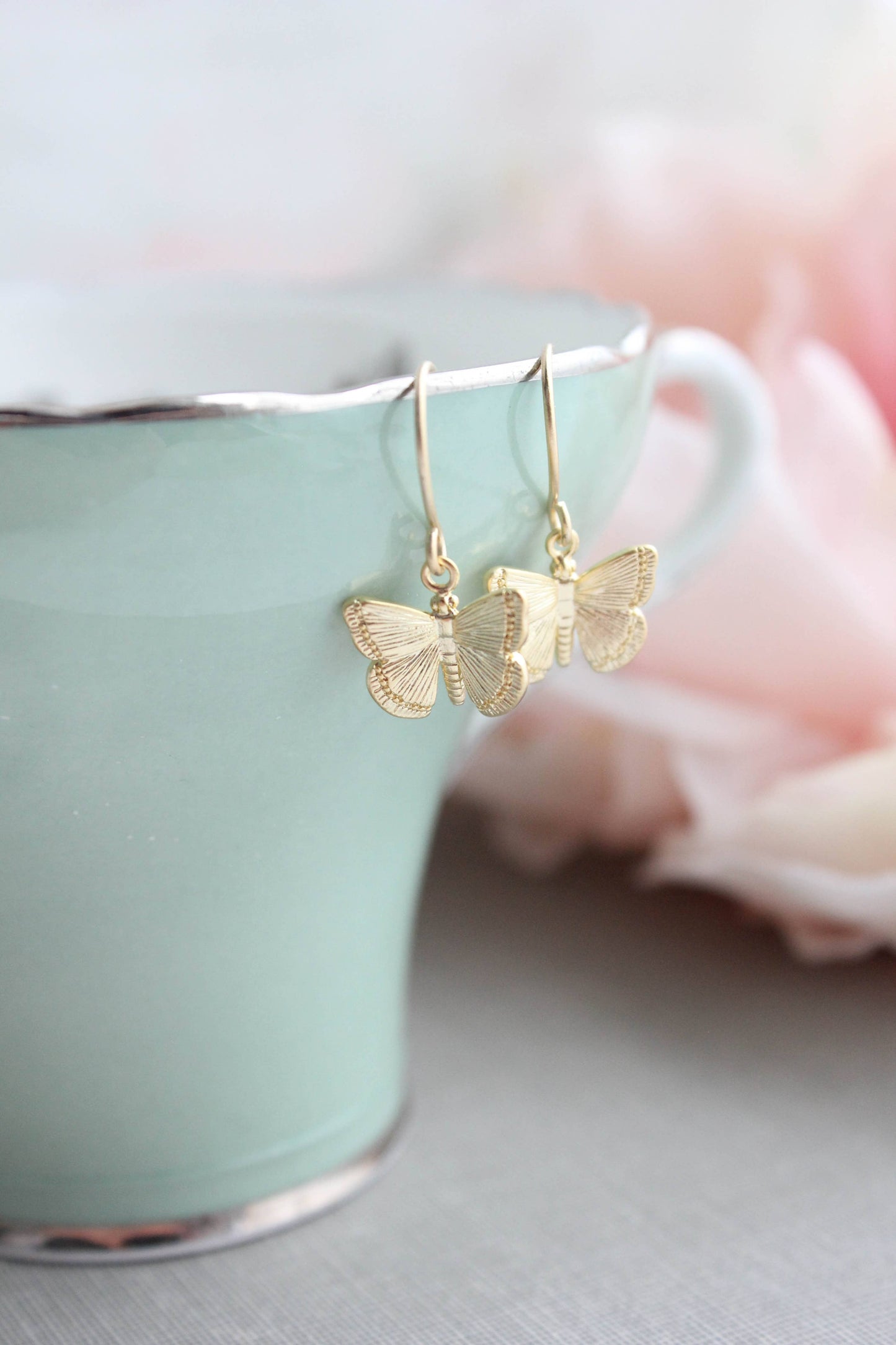 Earrings - Little Butterfly, Matte Gold