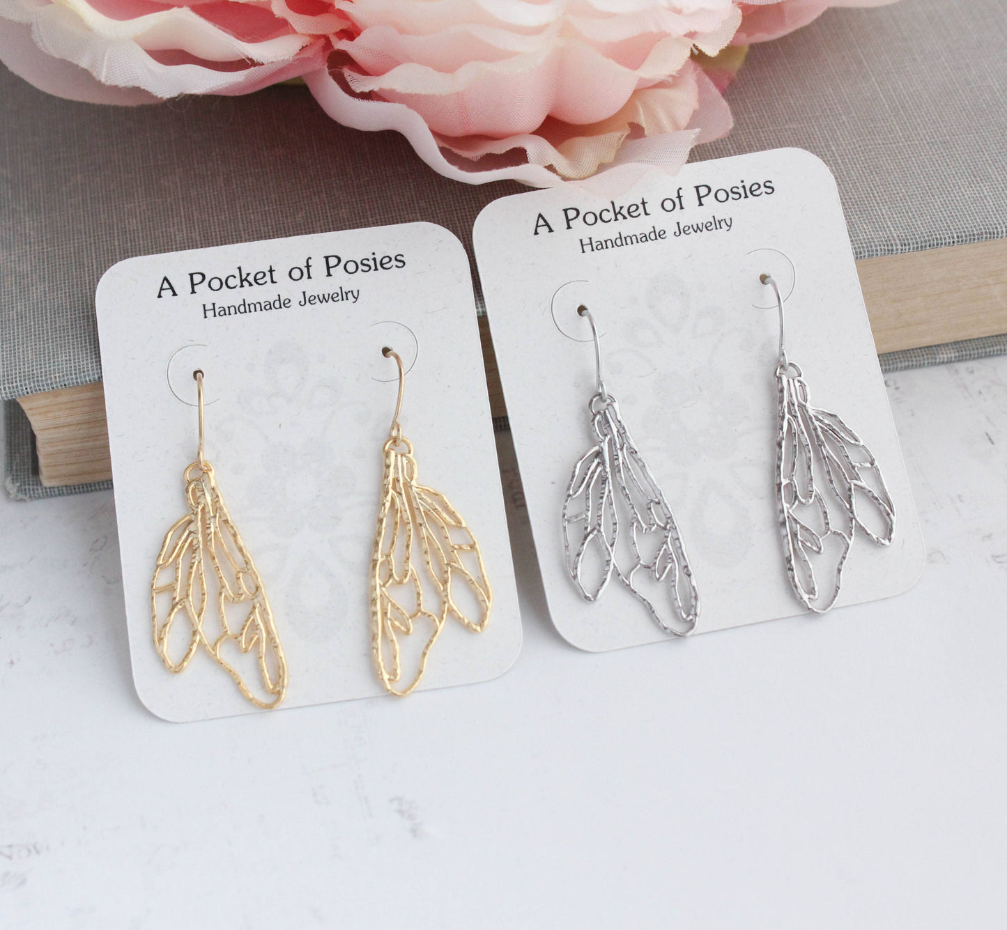 Earrings - Silver Filigree Wing