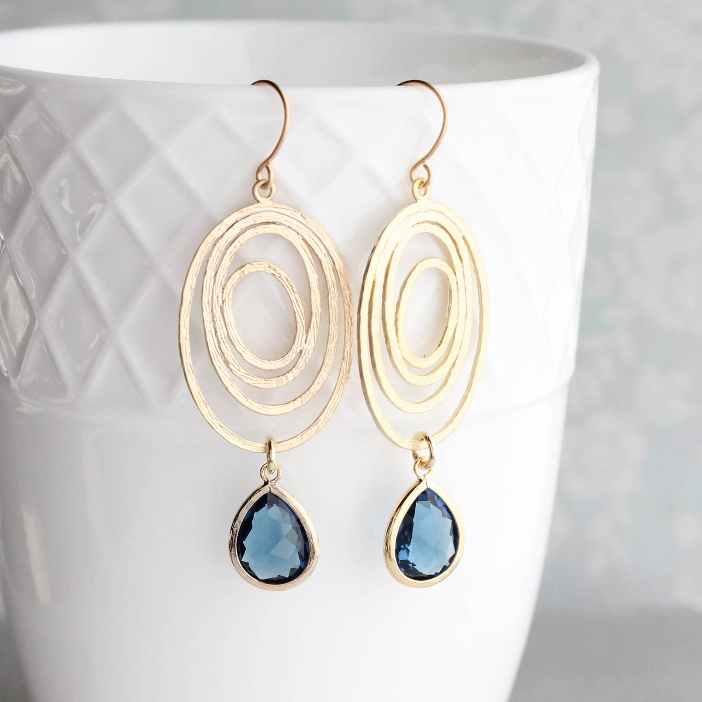 Earrings - Navy Blue Swirl Glass Jewel