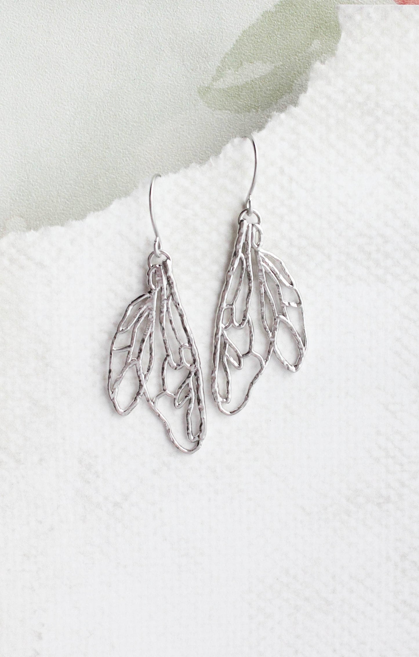 Earrings - Silver Filigree Wing