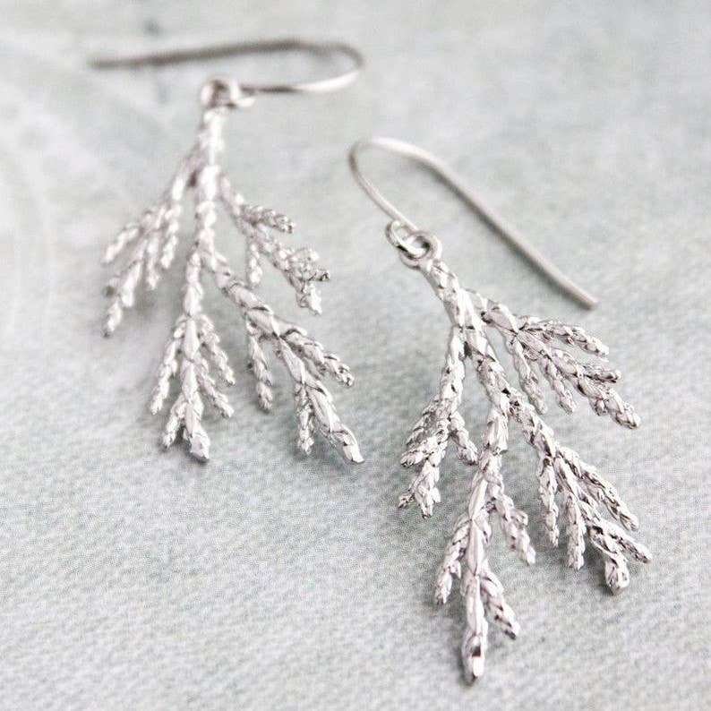 Earrings - Cedar Branch, Silver