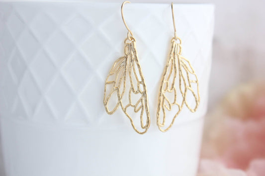 Earrings - Gold Filigree Wing