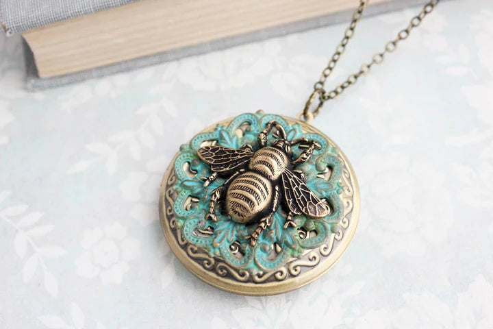 Necklace - Aqua Honey Bee Locket Necklace